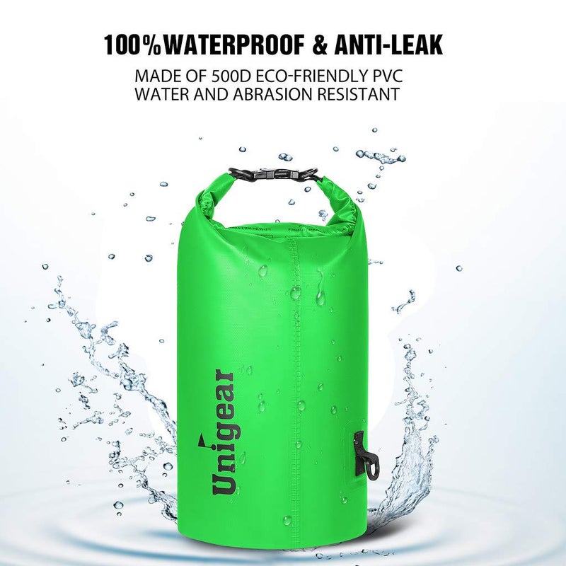 Unigear Dry Bag Waterproof, Floating and Lightweight Bags for Kayaking, Boating, Fishing, Swimming and Camping with Waterproof Phone Case (Green, 10L) - Image 4